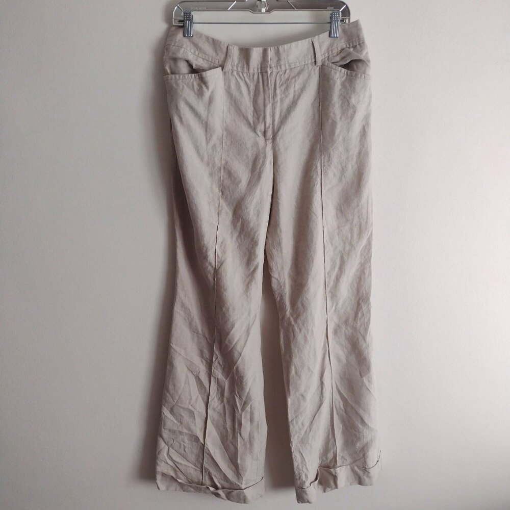 J. Crew Wide Leg Flax Linen Pants 12 Y2K Tan Cuffed Lagenlook Pant